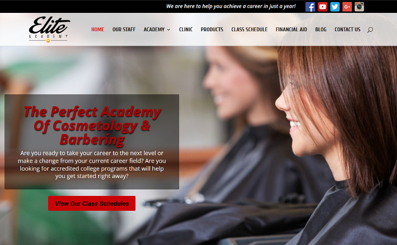elite academy of cosmetology home page screenshot