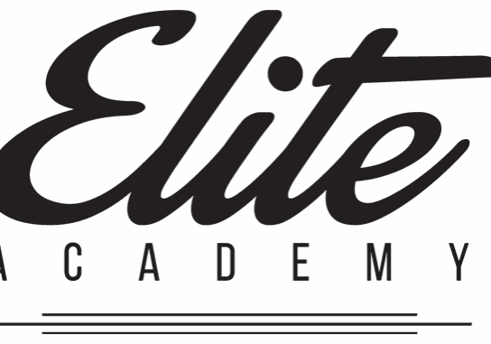 Elite Academy logo in black script font.